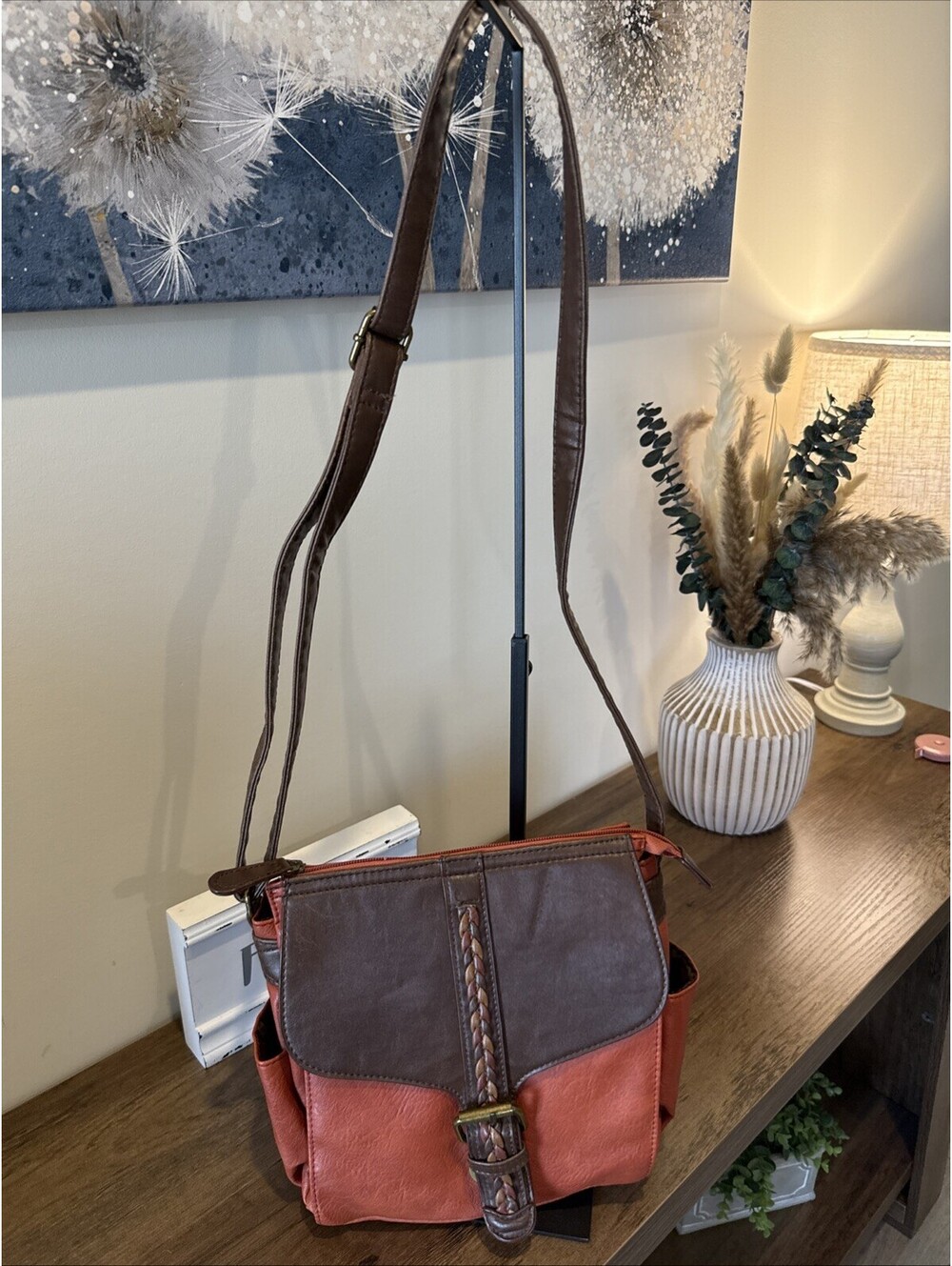 Bueno Orange And Brown PU Leather Brain Shoulder Bag